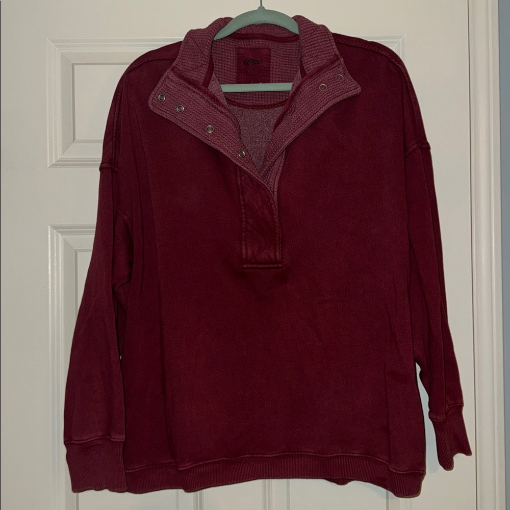 Aerie Textured Knit Top in Deep Red